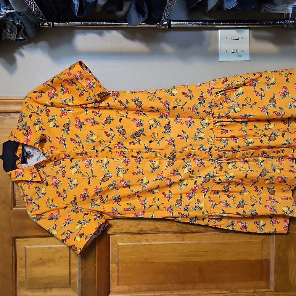 NWOT Donna Morgan Button Front Fruit Print Boho Mini Dress - Picture 2 of 9